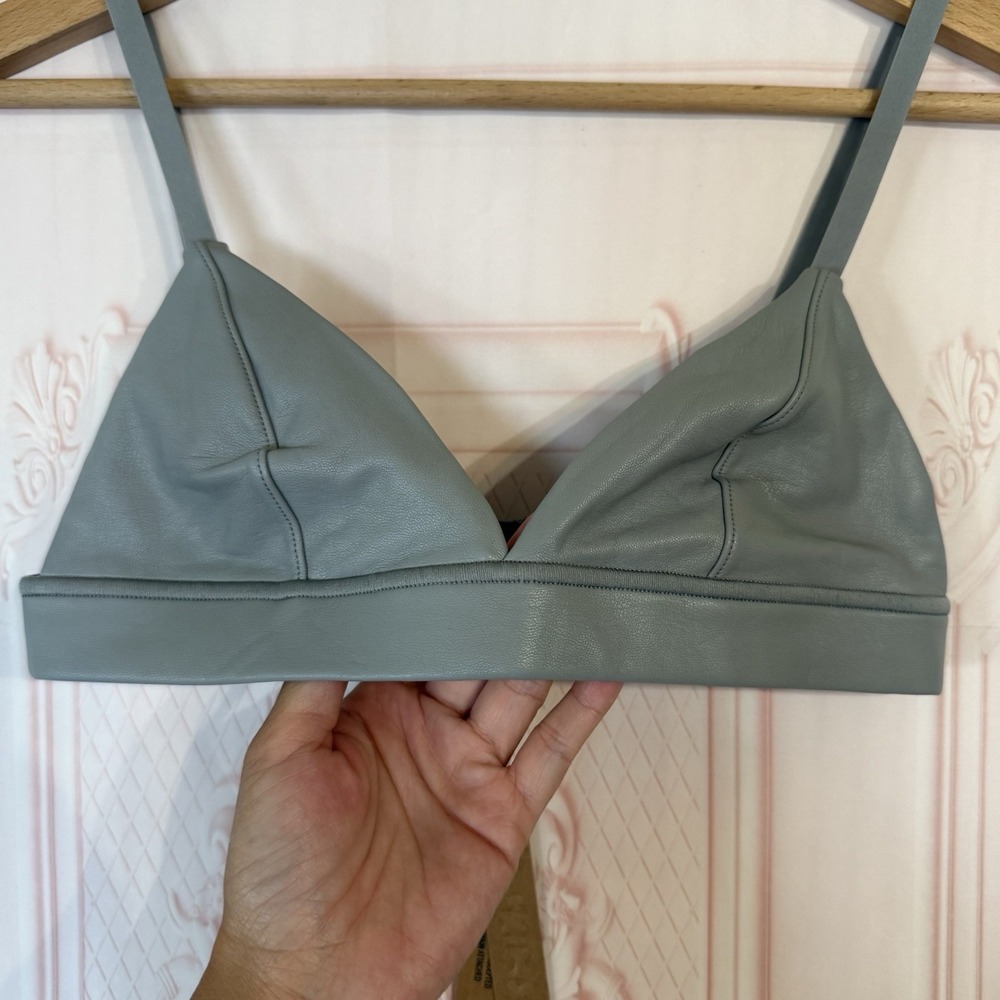 SKIMS Faux Leather Triangle Bralette Cinder Grey BR-TRI-2768 Womens Size XXS NWT - Picture 2 of 10